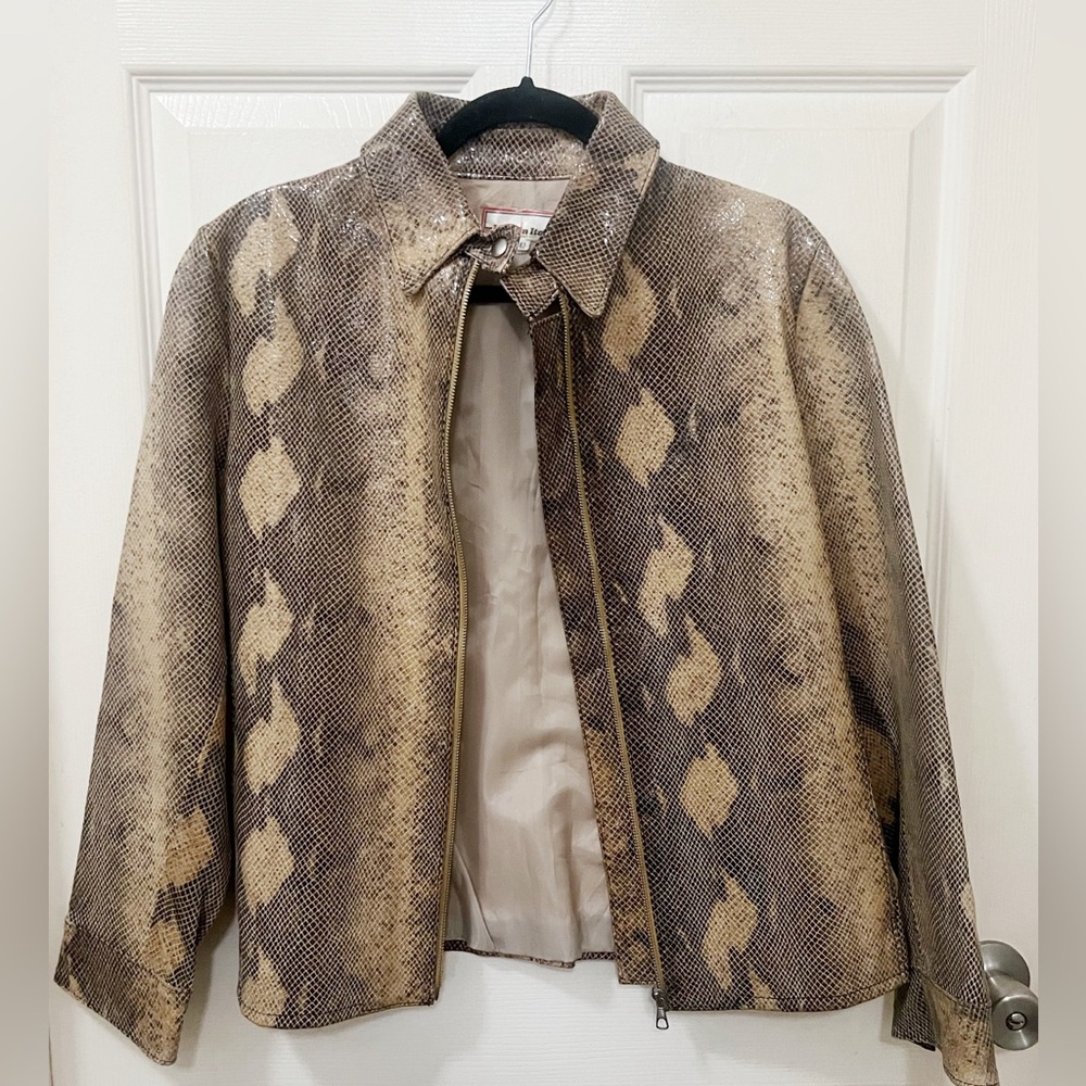 Vintage Vera Pelle Snakeskin Print Leather Blazer Size Large